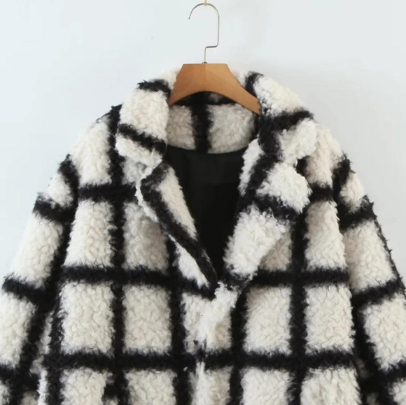 Chic Coats Fashion Long Plaid Faux Fur Jacket Coat Women - Picture 7 of 9